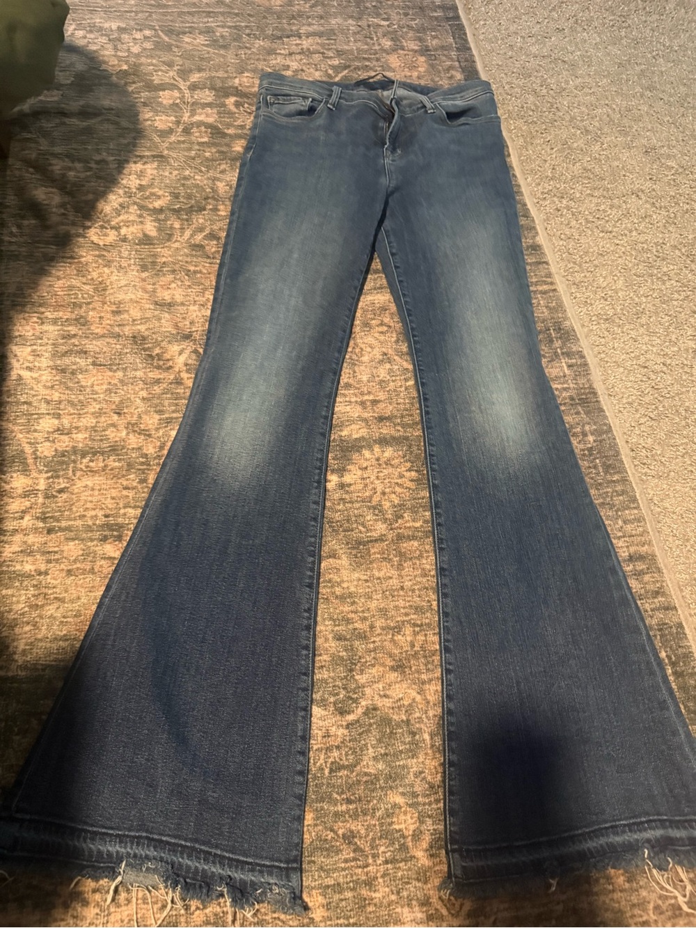 J Brand Medium Blue Flare Jeans with Raw Hem